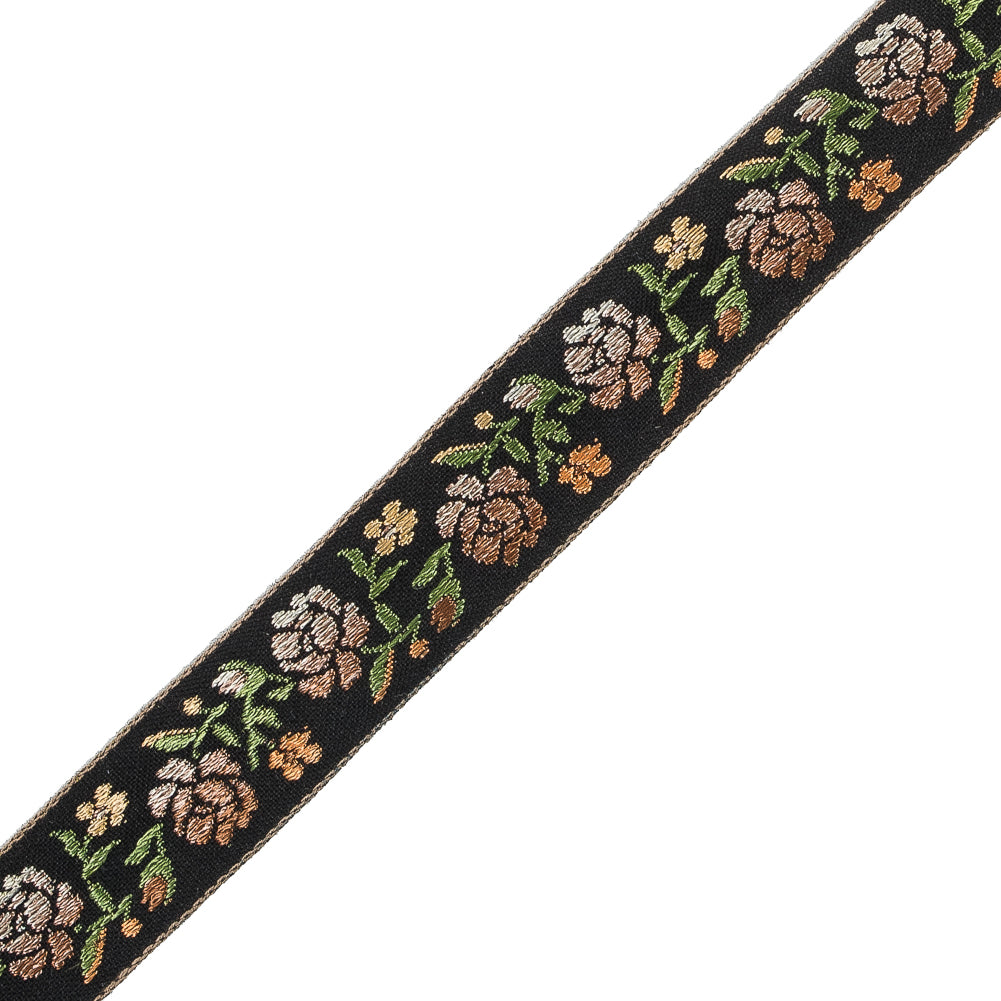 German Black and Brown Floral Jacquard Ribbon - 0.875