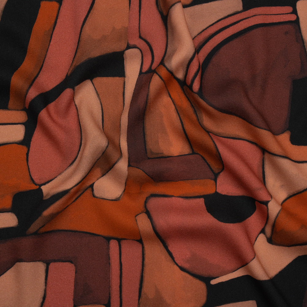Viscose Crepe - Burgundy, Orange and Peach Abstract Blocks - Mood Exclusive Tumbling Blocks Print - Joann Fabrics