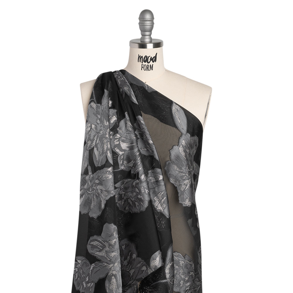 Metallic Burnout Brocade - Black, Gray and Silver Floral - Designer Deadstock - Joann Fabrics