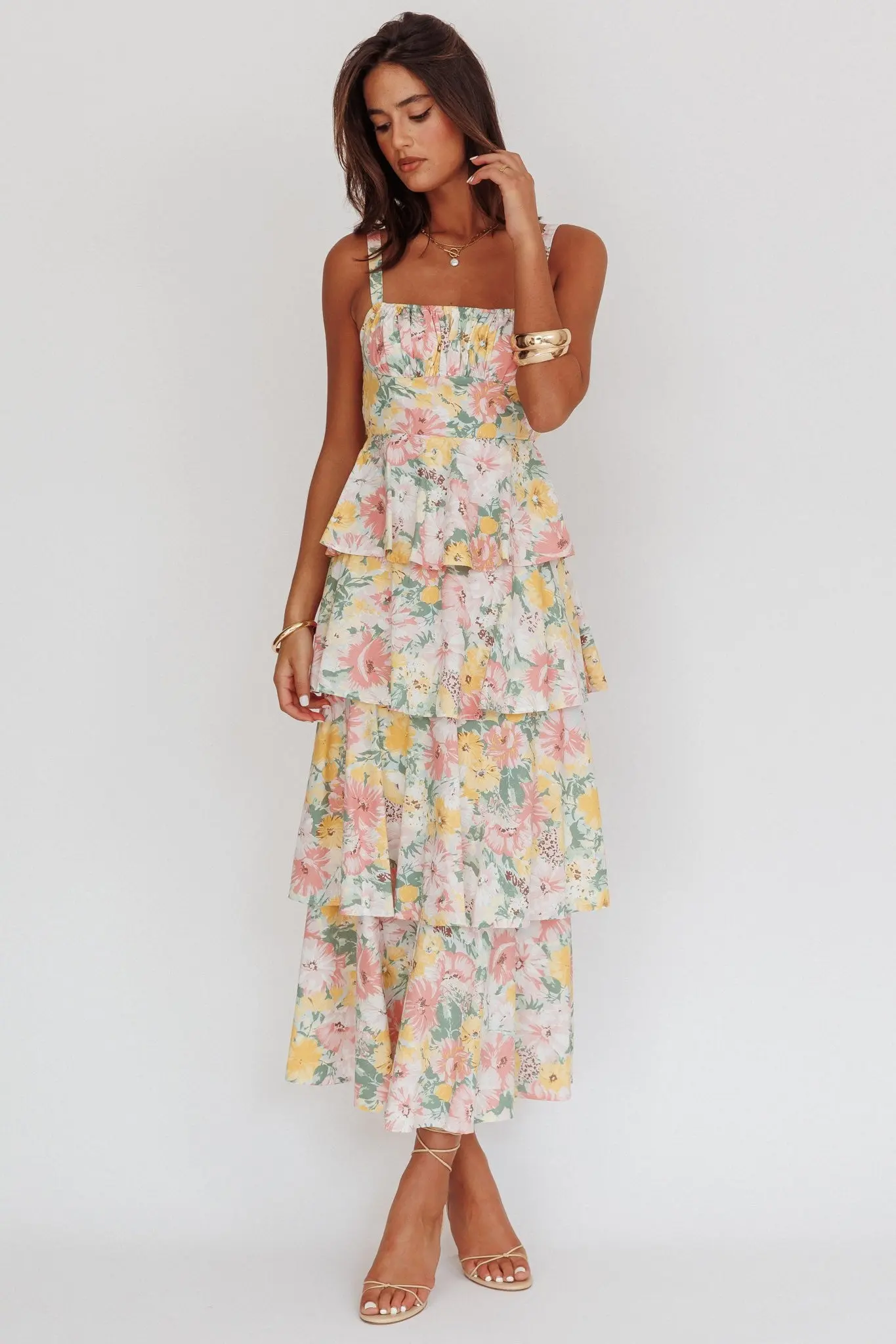 FLORAL TIERED MAXI DRESS-MULTI BLUSH