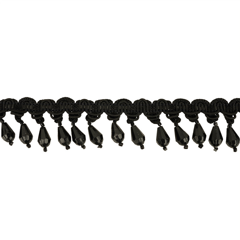 Black Braided Trim with Beaded Fringe - 1.25