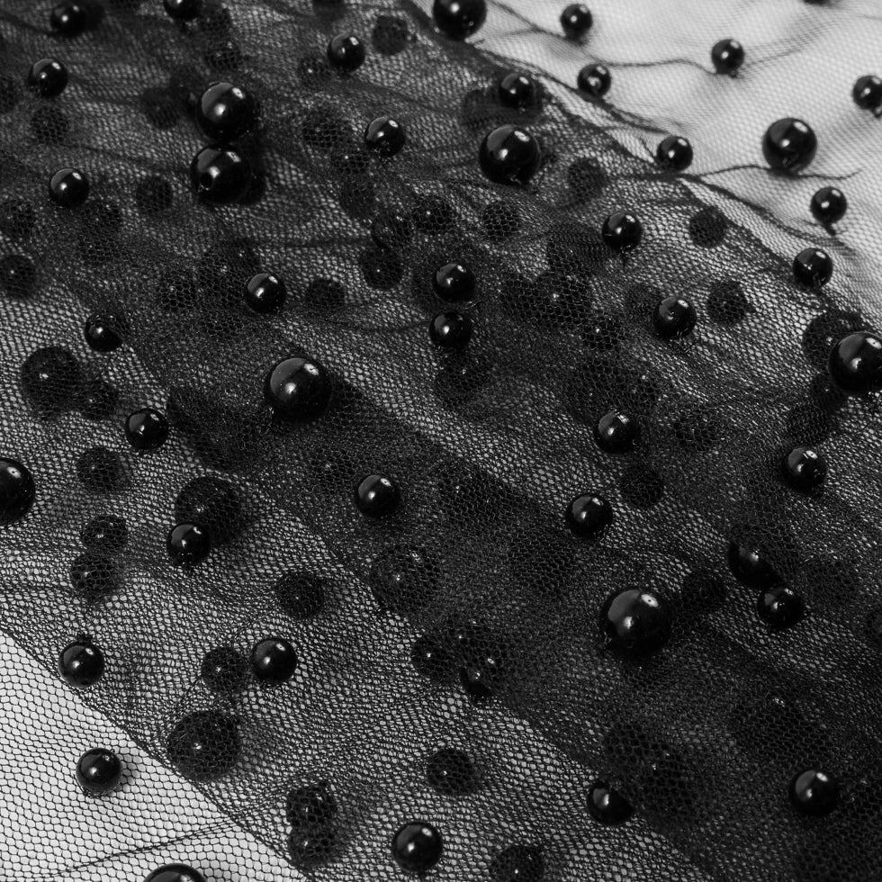 Mesh Lace with Pearl Beads - Black - Joann Fabrics