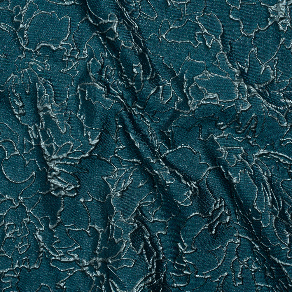 Metallic Luxury Brocade - Teal and Sky Blue Floral Outlines - Joann Fabrics