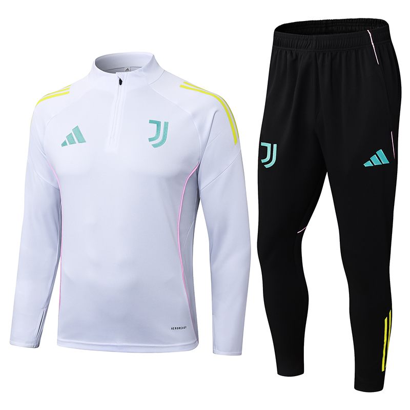 2025/2026 Juventus Half-Pull Training Suit White Football Shirt 1:1 Thai Quality Set