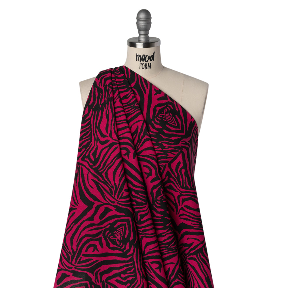 Polyester and Linen Canvas Print - Fuchsia and Black Tiger Stripes - Designer Deadstock - Joann Fabrics