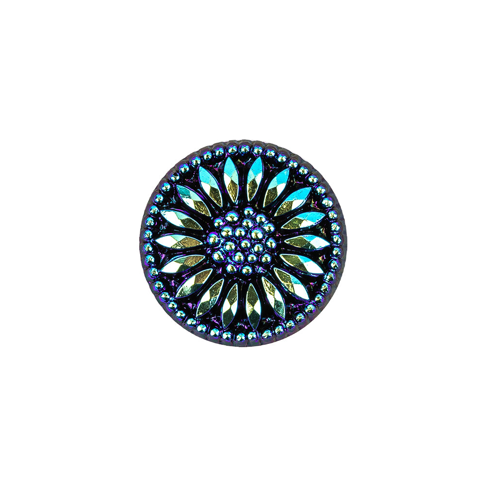 Vintage Blue Iris and Black Floral Shank Back Glass Button - 28L/18mm - Joann Fabrics