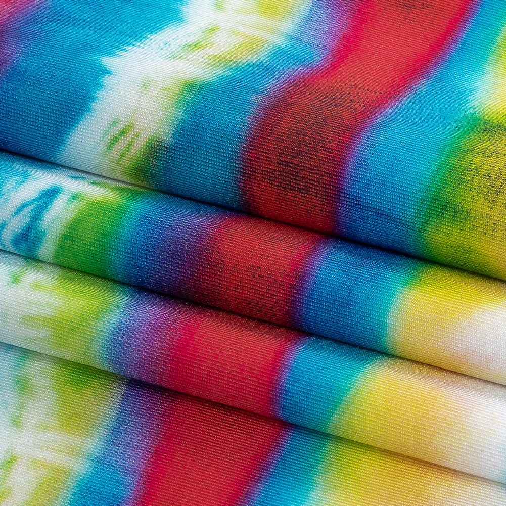Compression Swimwear Tricot, UV Protective with Aloe Vera Microcapsules - Pink, Blue and Yellow Tie Dye Stripes - Caye Collection - Joann Fabrics