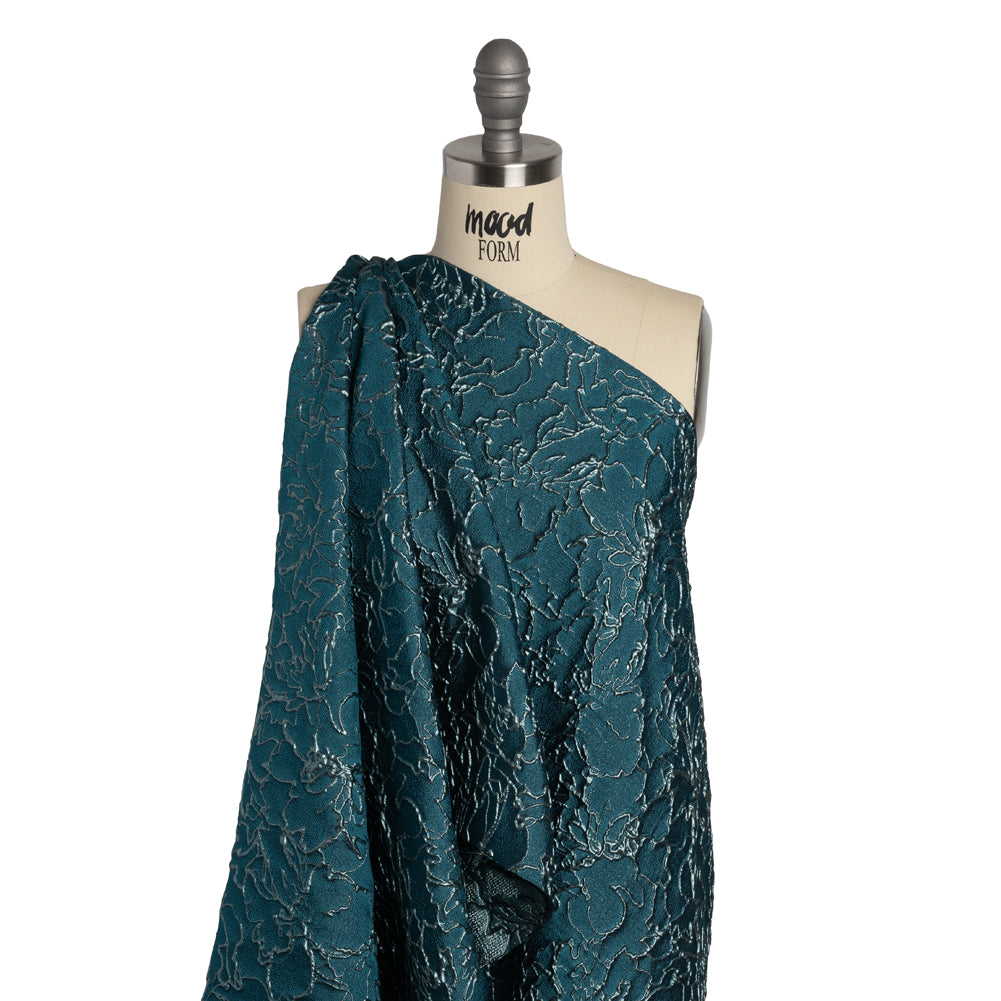Metallic Luxury Brocade - Teal and Sky Blue Floral Outlines - Joann Fabrics