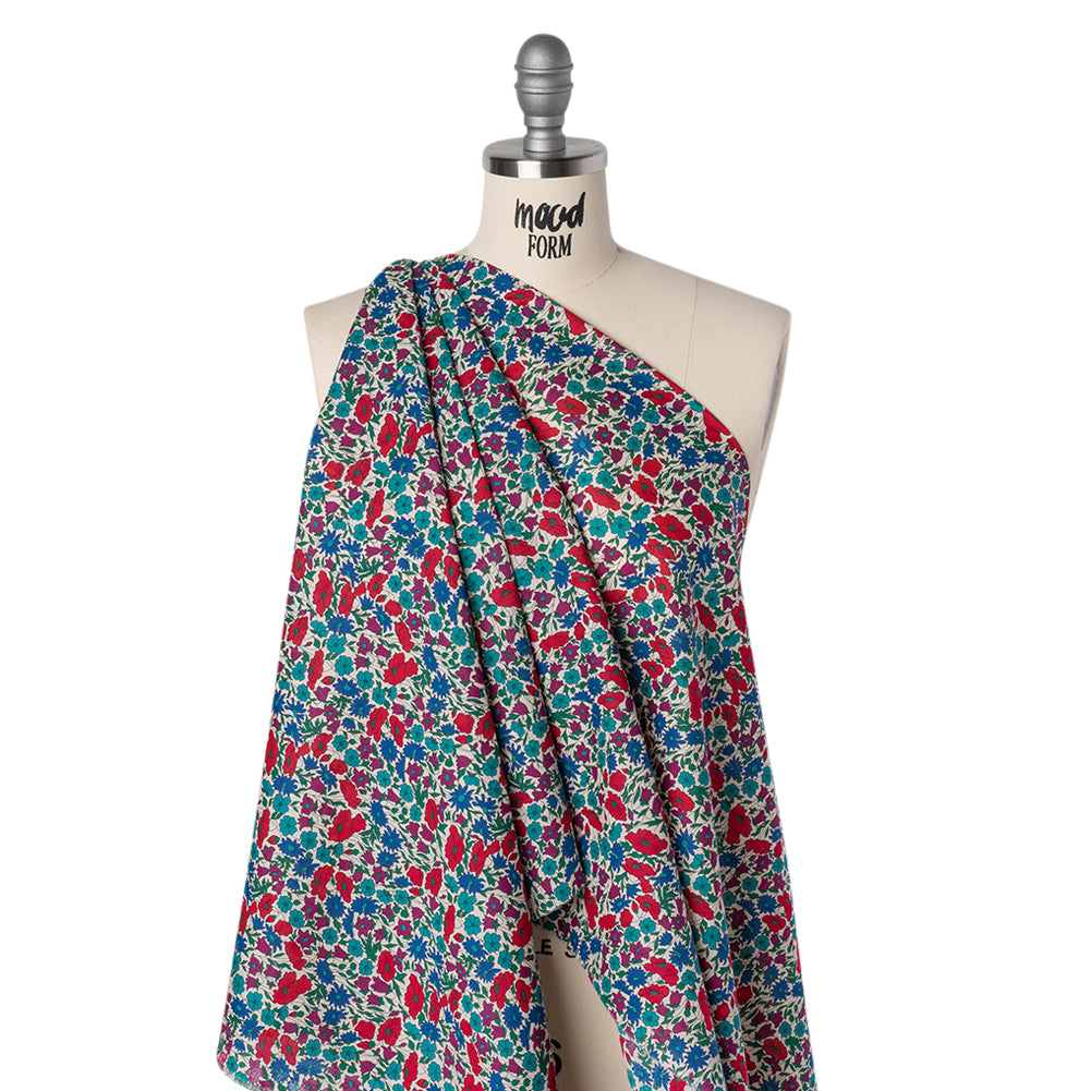 Liberty Fabrics Tana Lawn® - Poppy & Daisy Blue Turquoise - Red, Fuchsia and Bright Blue Fine Lined Illustrated Florals - Joann Fabrics