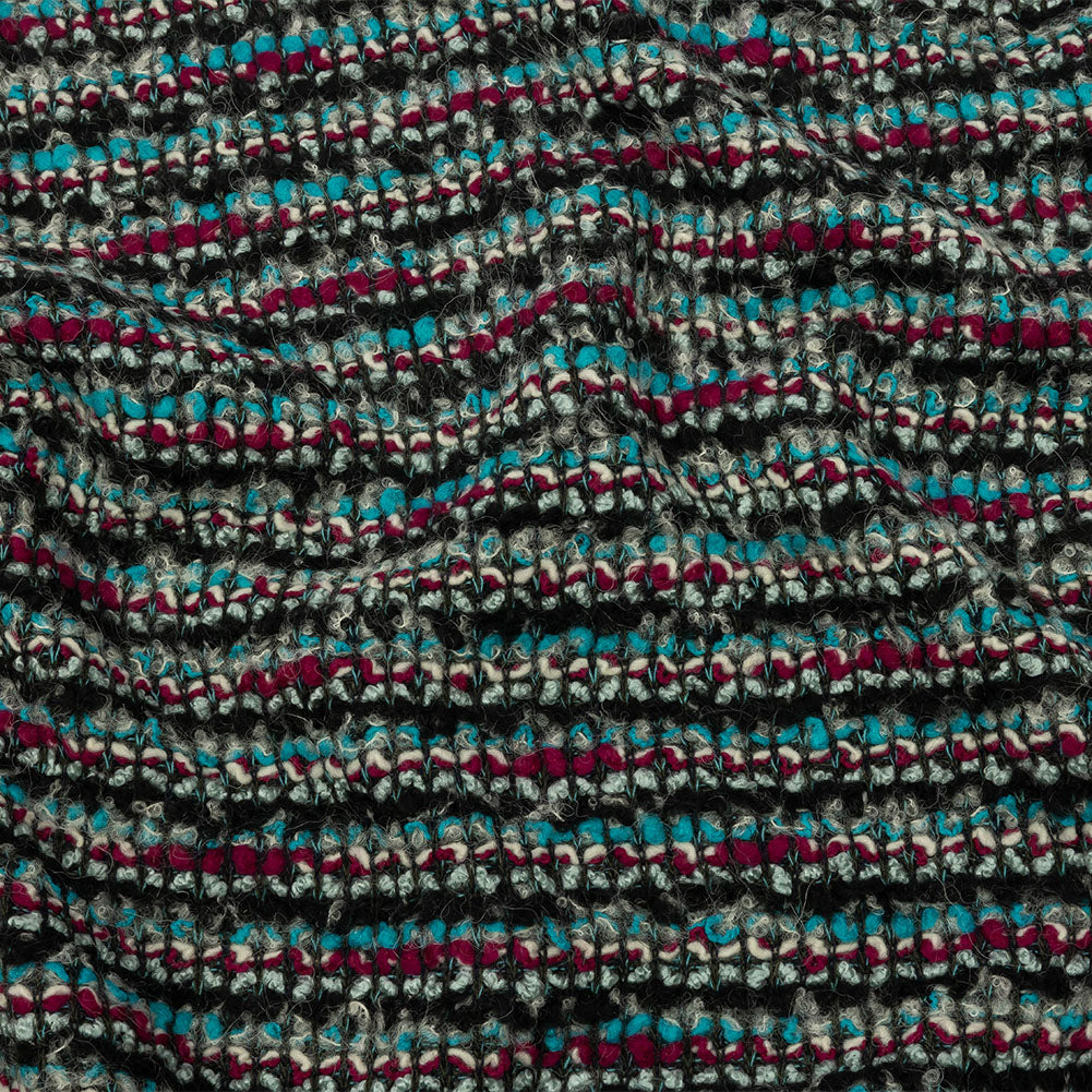Charcoal, Magenta and Turquoise Striped Boucle Chunky Wool Sweater Knit - Joann Fabrics