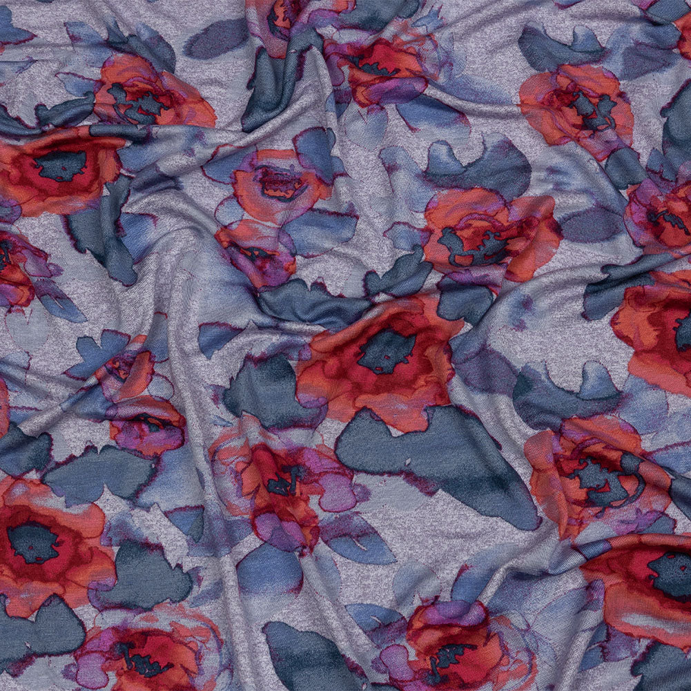 Heathered Purple, Indigo and Pink Floral Stretch Rayon Jersey - Joann Fabrics
