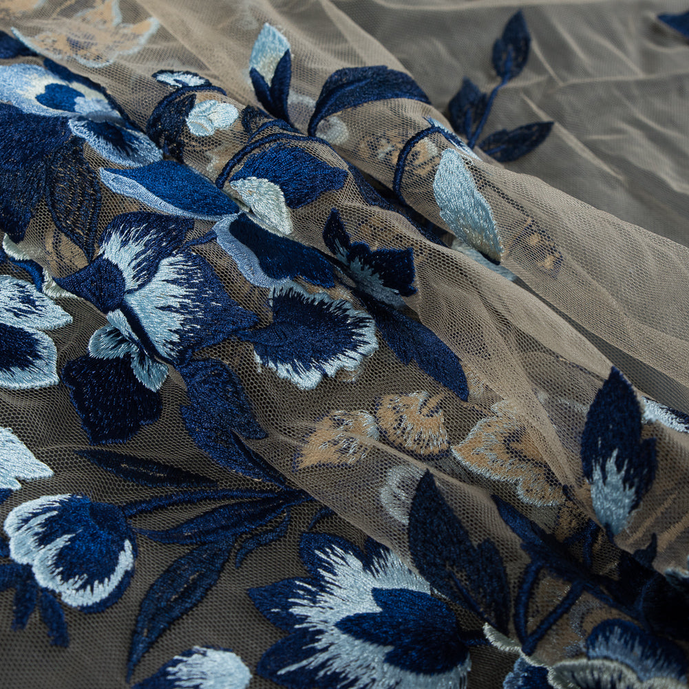 Royal Blue and Sea Foam Novelty Floral Embroidered Mesh - Joann Fabrics