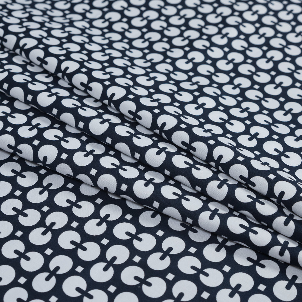 Navy and White Geometric Combed Cotton Sateen - Joann Fabrics