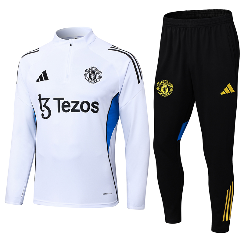 2025/2026 Manchester United Half-Pull Training Suit White Football Shirt 1:1 Thai Quality Set