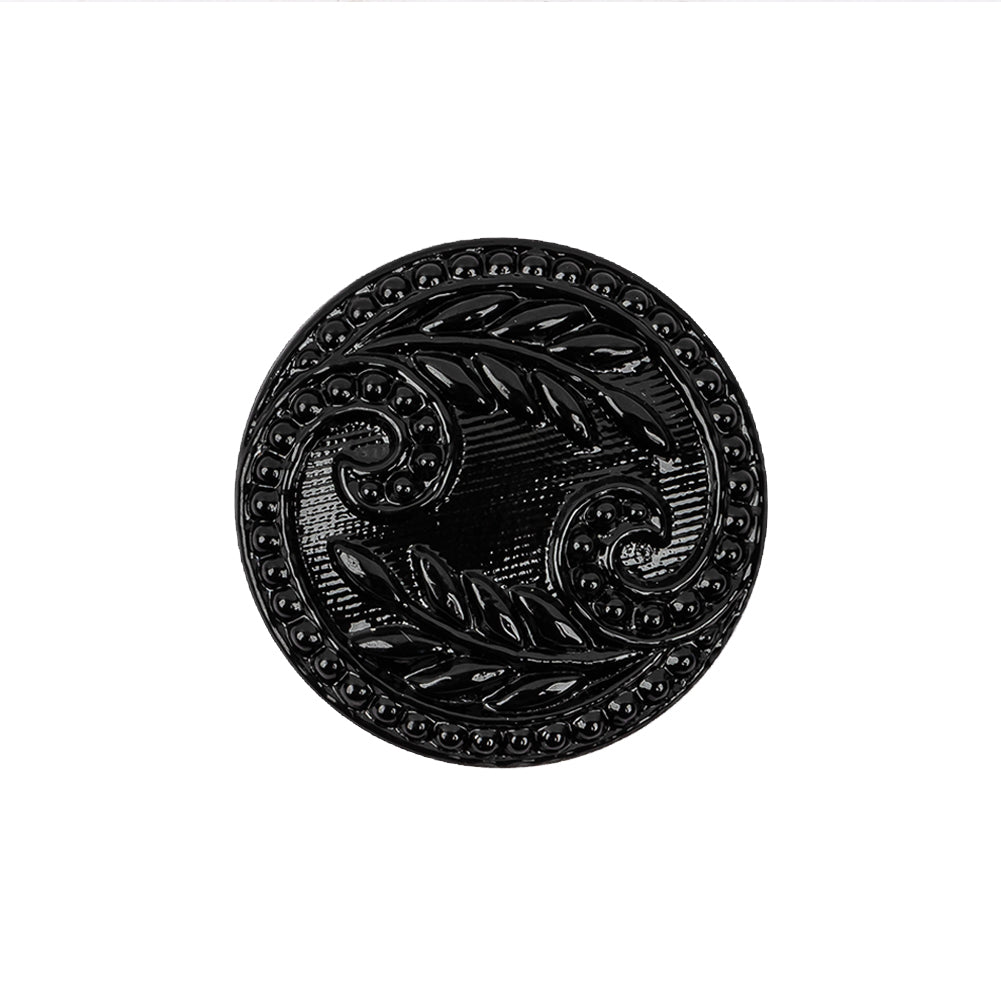 Black Floral Leaf Glass Shank Back Button - 36L/23mm - Joann Fabrics