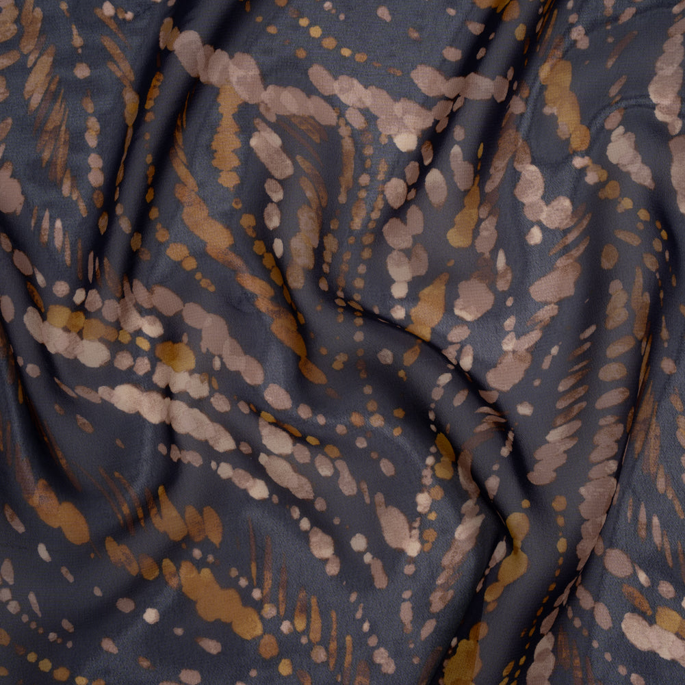 Polyester Chiffon Print - Navy, Brown and Natural Abstracted Animal Spots - Designer Deadstock - Joann Fabrics