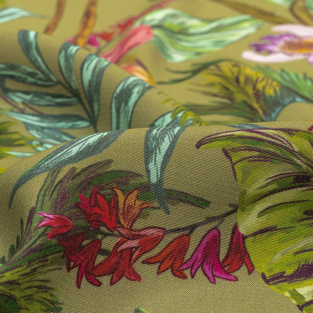 Sustainable Viscose Woven Print - Green Trees, Leaves and Flowers - Mood Exclusive Organic Orchids - Joann Fabrics