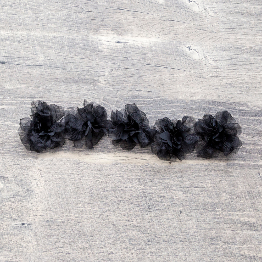 Italian Black 3D Floral Fabric Trim - 4