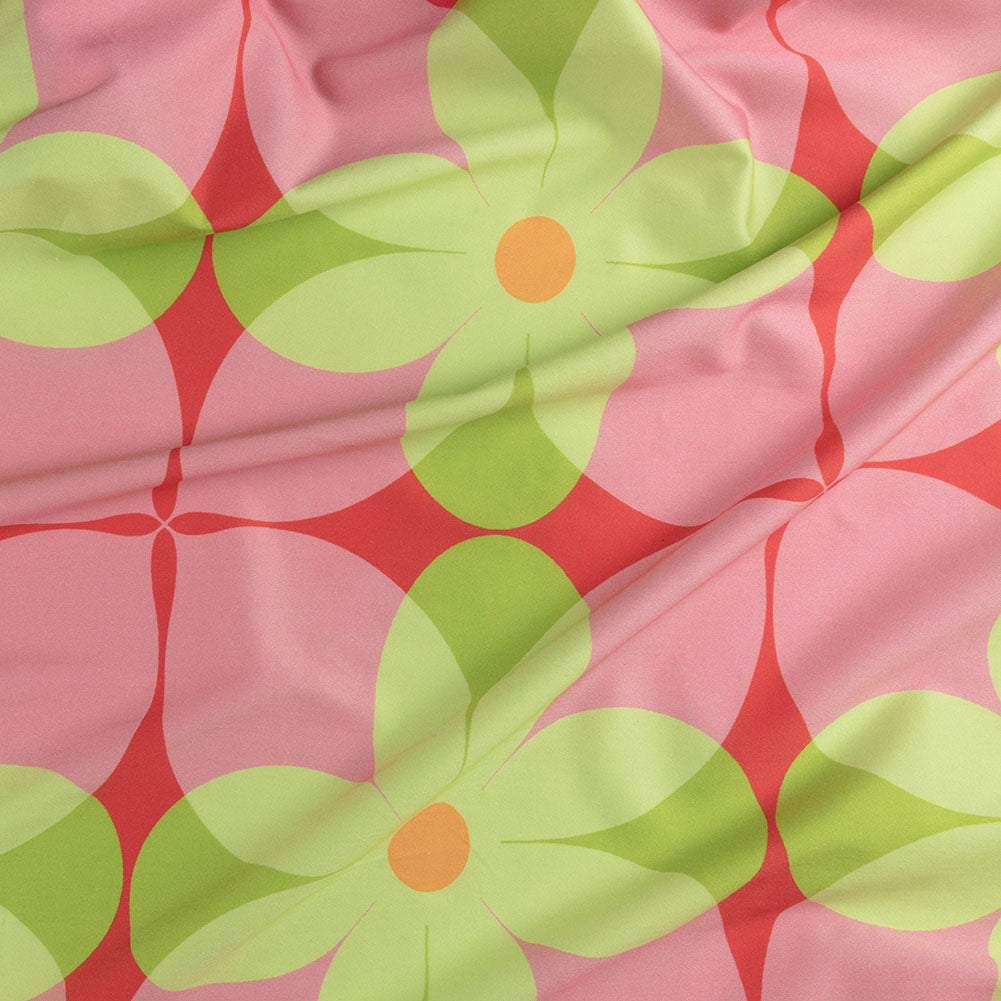 Stretch Cotton Sateen - Pink and Lime Floral - Soda Pop Petals Print - Mood Exclusive Yesterday Collection - Joann Fabrics