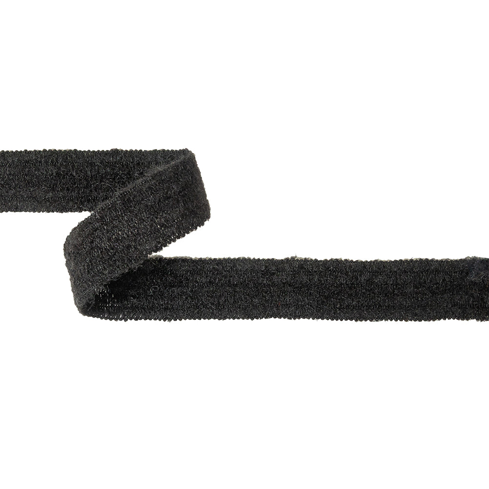 Black Fuzzy Wool Blend Foldover Trim - 1