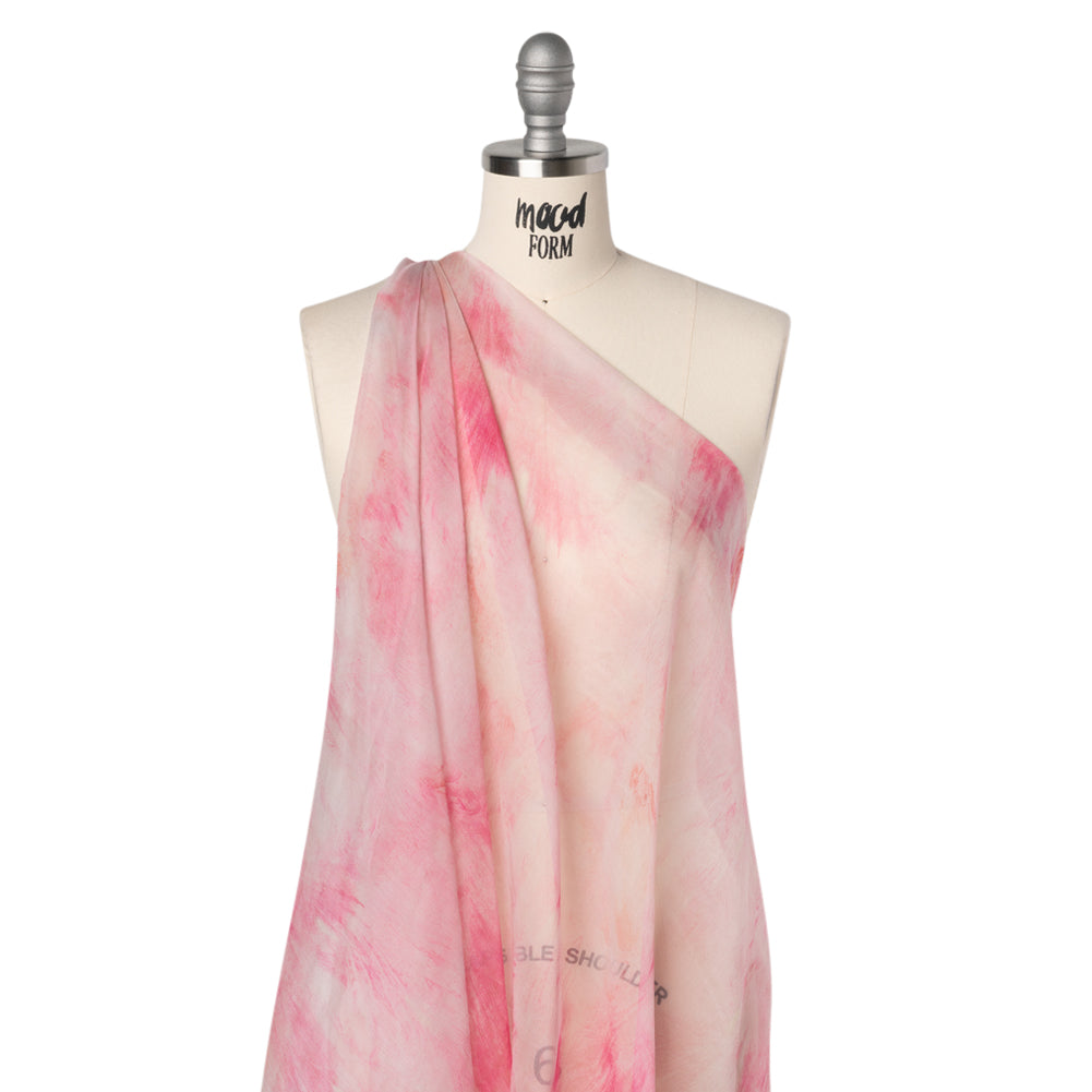 Crinkled Silk Chiffon Print - Pale Pink and Magenta Abstract Brush Strokes - Deadstock - Joann Fabrics