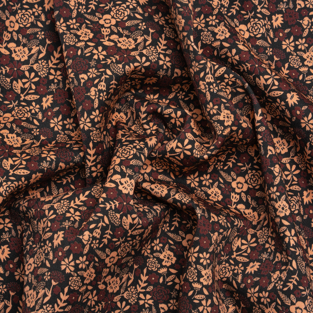 Stretch Cotton Twill Print - Black, Pink and Maroon Floral - Mood Exclusive Always in Bloom - Joann Fabrics