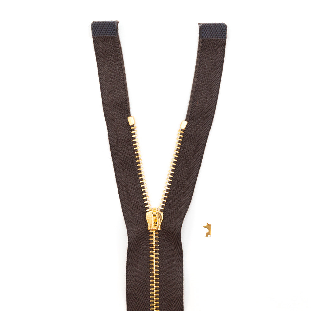 Mood Exclusive Italian Brown and Gold T3 Open End Metal Zipper - 27.5