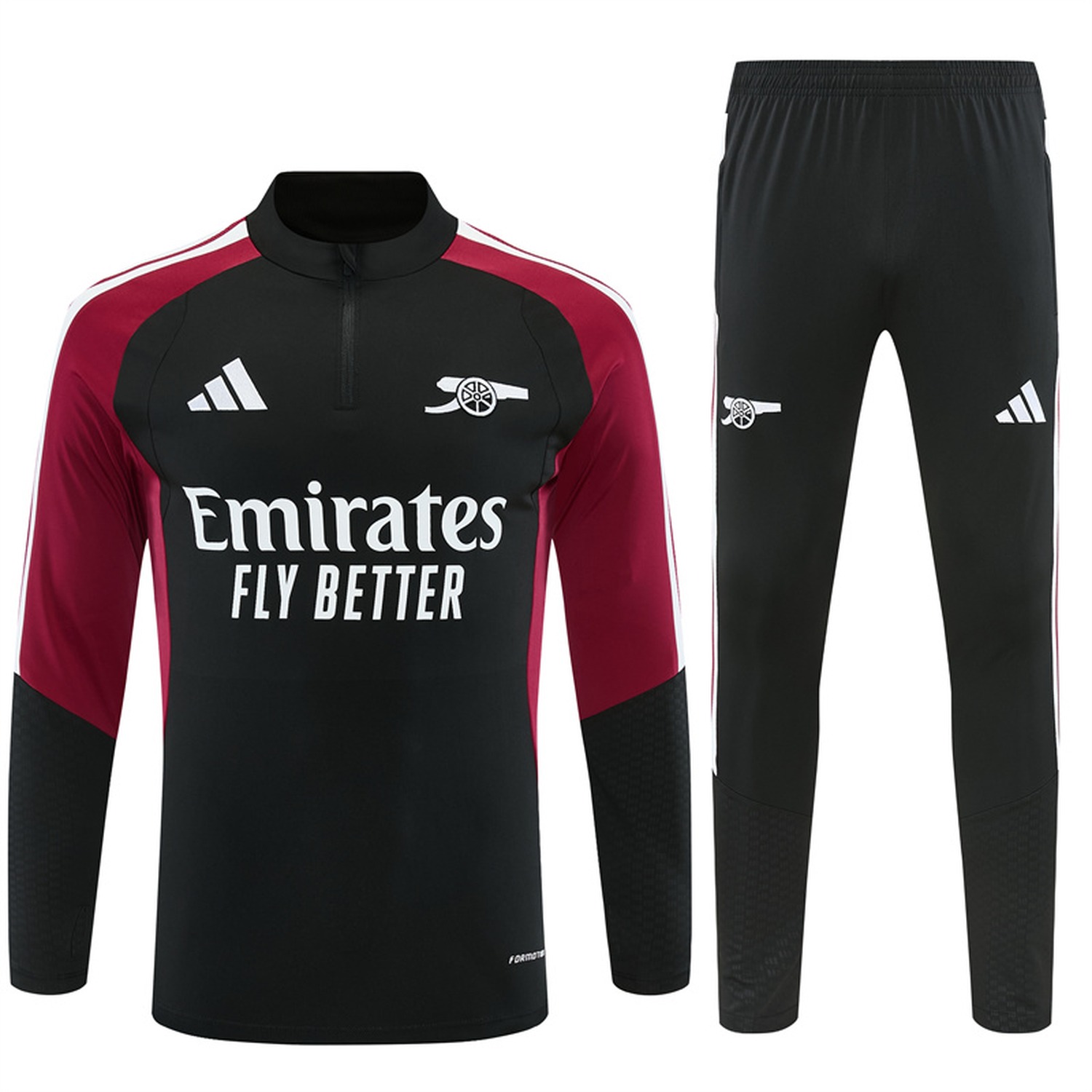 Arsenal 26-27 Kids Long Sleeve Training Set - Black With Wine Red Top & Black Pants - UnitedFutballJersey