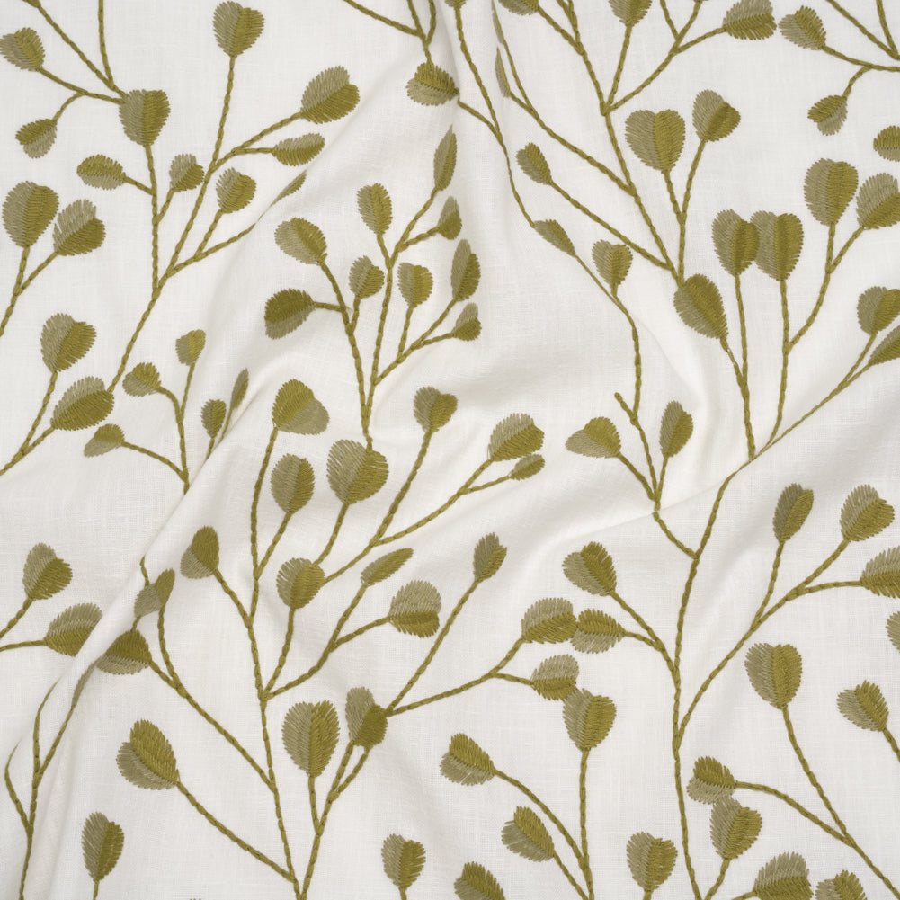 Embroidered Polyester and Cotton Woven - Olive Budding Plants - British Imported - Joann Fabrics
