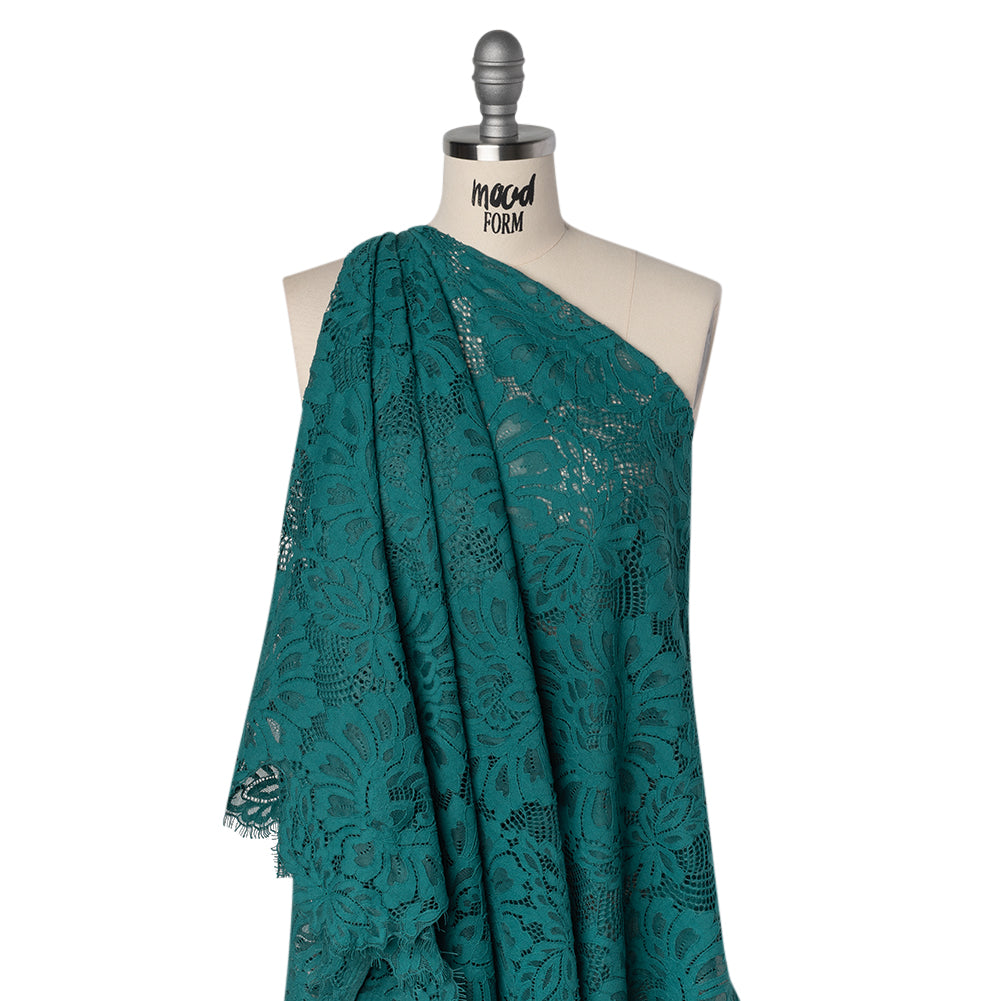 Corded Lace with Finished Scalloped Edges - Teal Bold Florals - Joann Fabrics