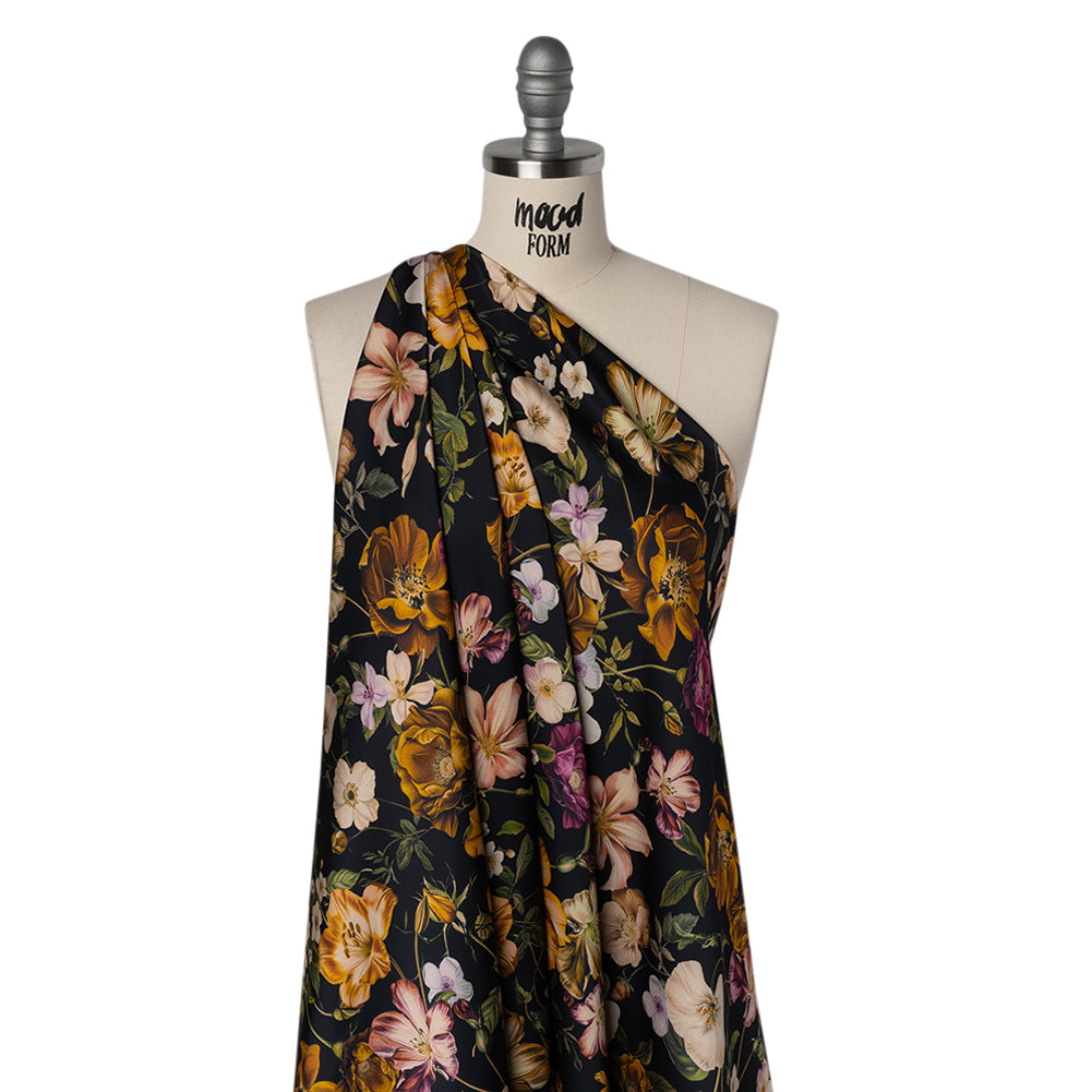 Polyester Satin - Mustard Yellow, Green and Black Floral - Mood Exclusive Garden Tangle Print - Joann Fabrics