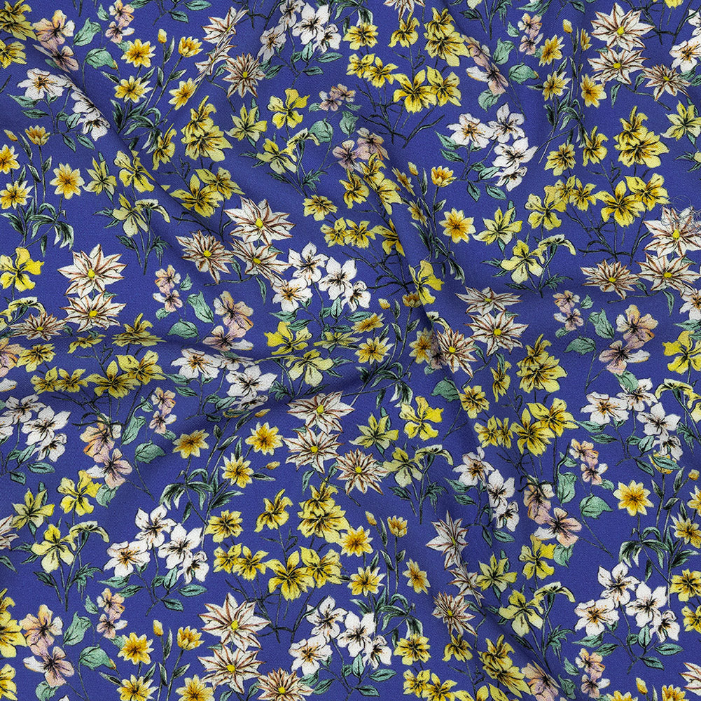 Mood Exclusive Cobalt Blue Dainty Daffodils Viscose Twill - Joann Fabrics