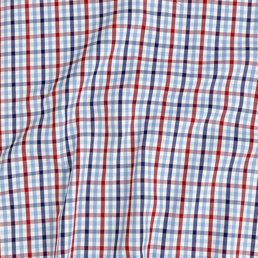 Premium Tomato Puree, White and Blue Medium Tattersall Checkered Cotton Shirting - Joann Fabrics