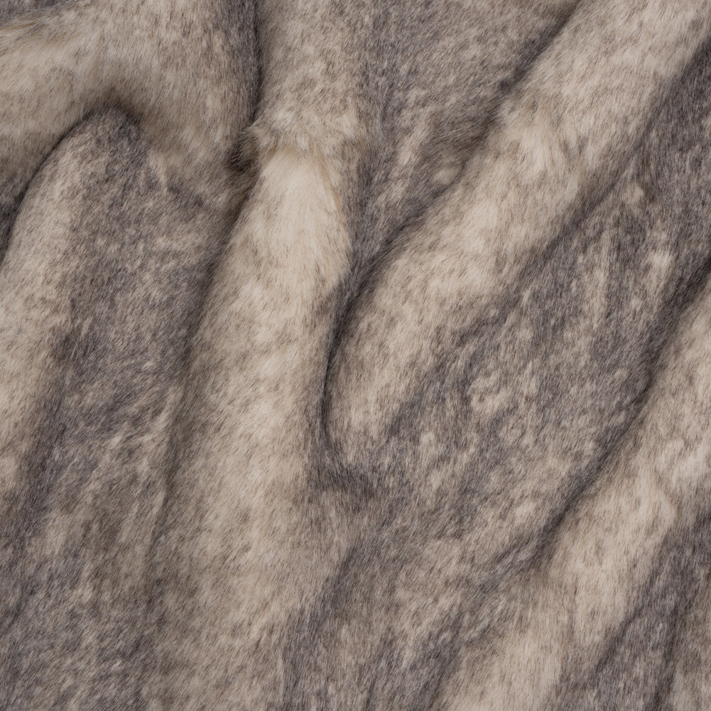Plush Two-Tone Long Pile Recycled Polyester Faux Fur - Ivory and Charcoal - Joann Fabrics