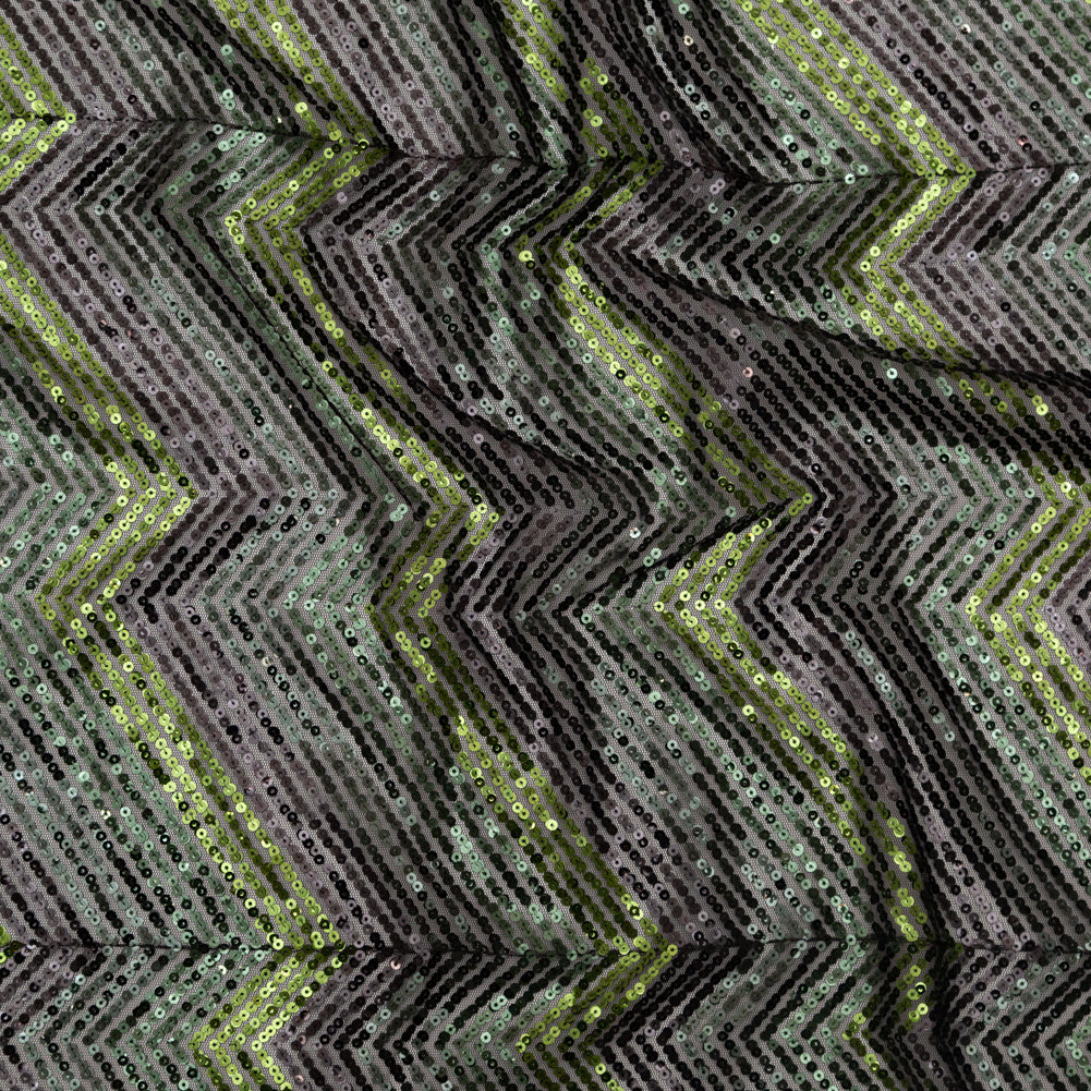 Tulle with Baby Sequins - Gradient Green Zig Zag on Black - Joann Fabrics