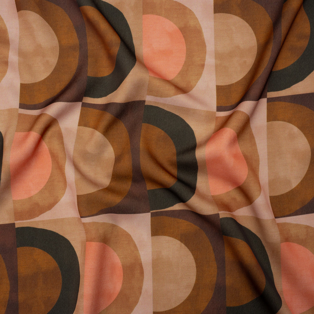Polyester Crepe-Back Satin - Brown, Tan and Peach Half Circle Blocks - Mood Exclusive Adobe Abode Print - Joann Fabrics