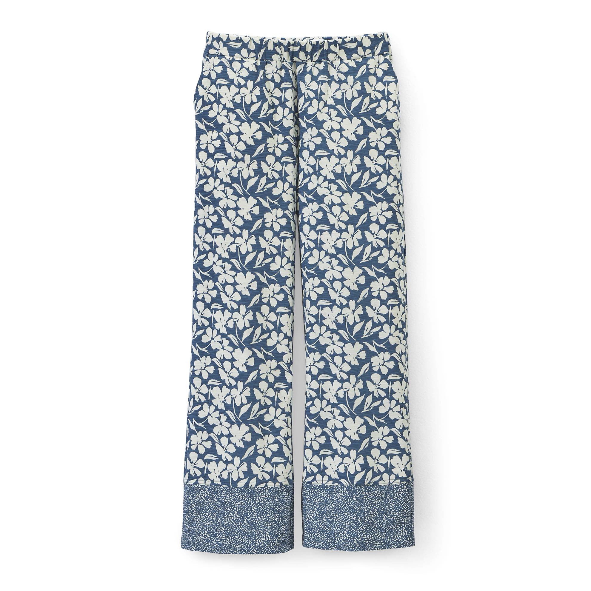 Mixed-Print Cotton Slub Cropped Pants, Side Pockets - Northstyle Catalog