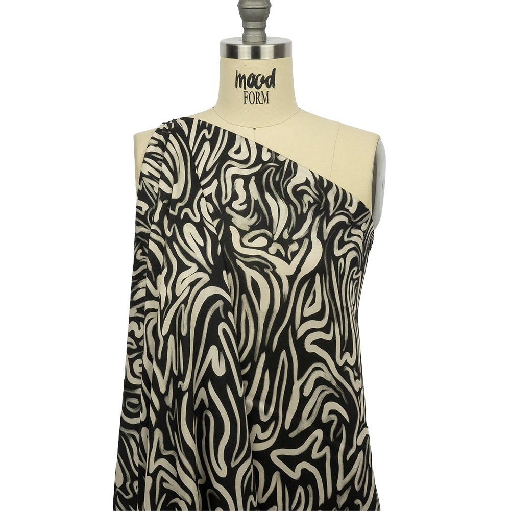 Rayon Challis - Black and White Abstract Lines - Gallery Tour Print - Mood Exclusive Metro Collection - Joann Fabrics