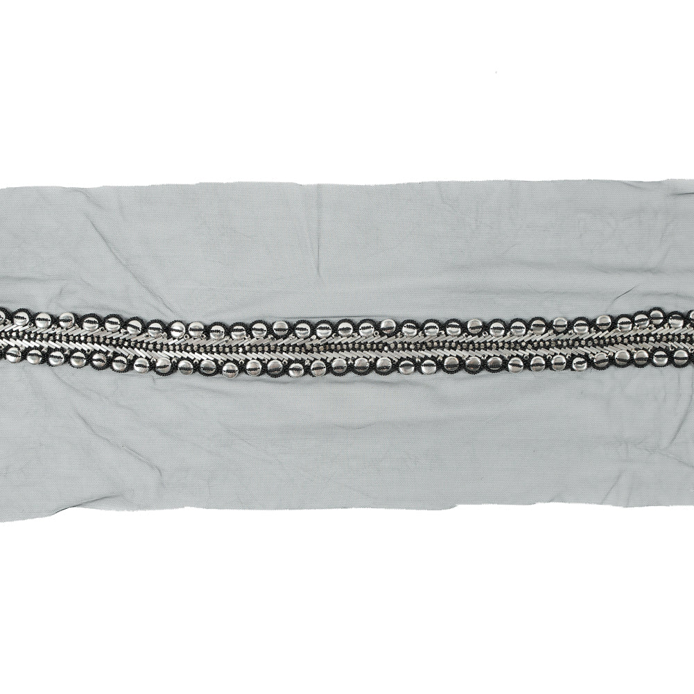 Black and Silver Fancy Beaded Metal Trim - 1.5