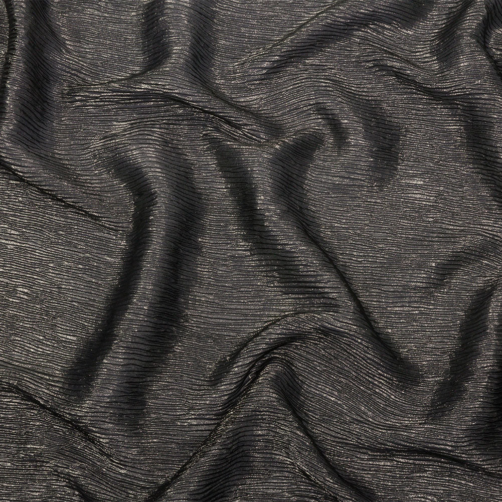 Polyester Chiffon Plisse with All-Over Foil - Black and Gold - Honey Collection - Joann Fabrics