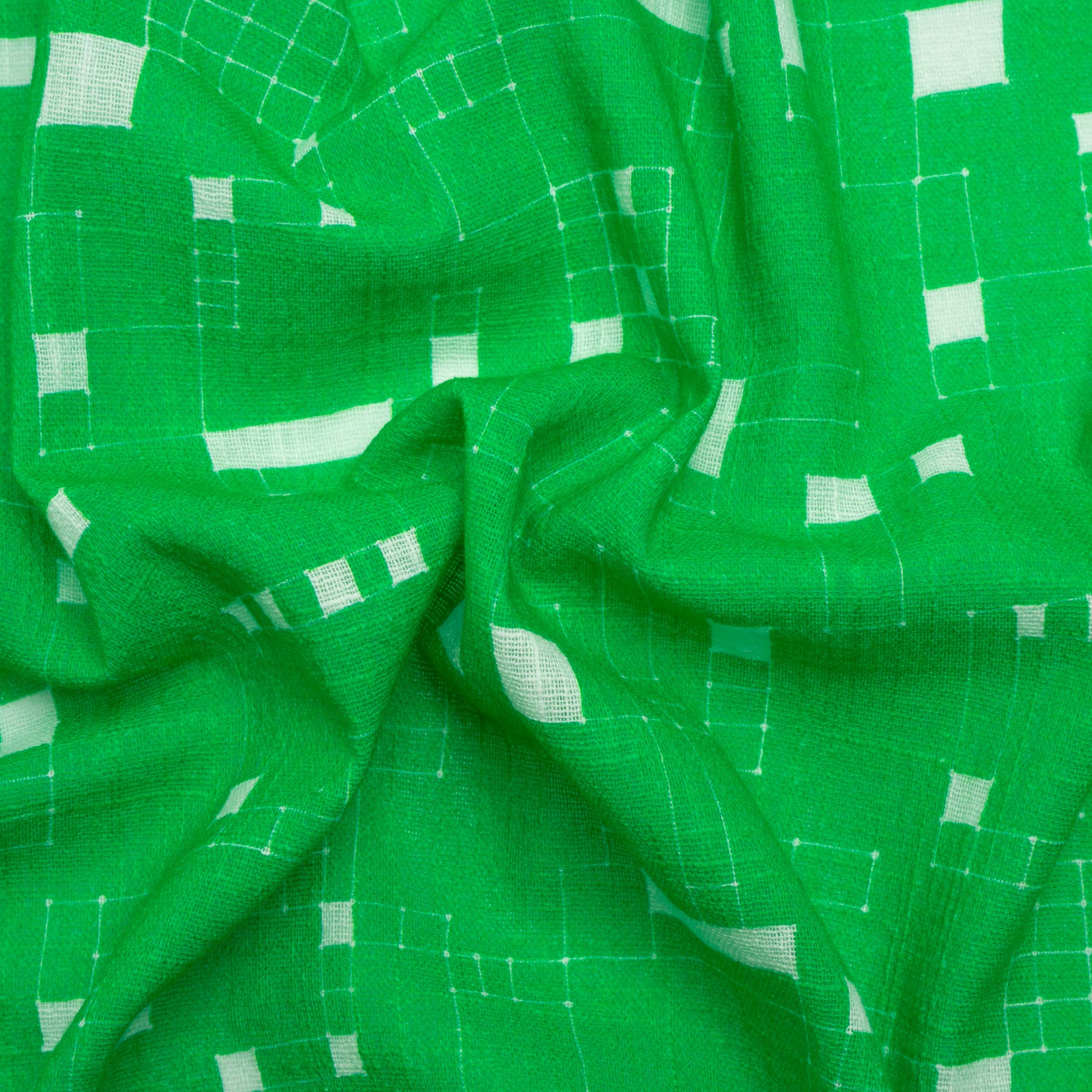Slubbed Gauzy Cotton Woven Print - Kelly Green Geometric Squares - Mood Exclusive Blocked In - Joann Fabrics