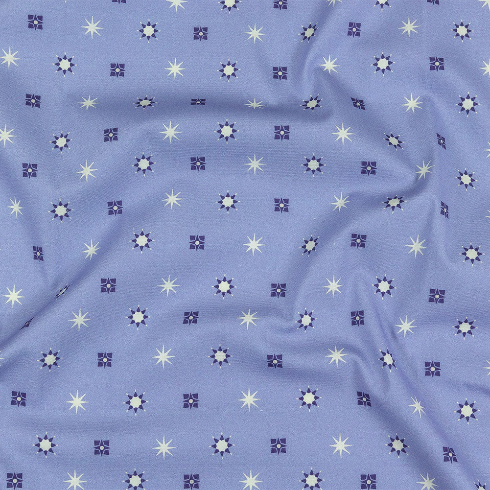 Mood Exclusive Periwinkle Stars n’ Squares Stretch Cotton Poplin - Joann Fabrics