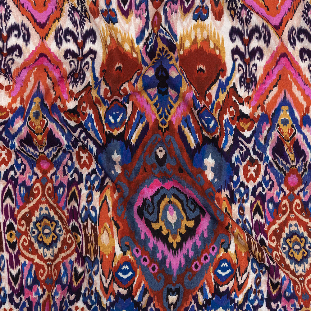 Slubbed Viscose Woven Print - Pink, Purple and Blue Ornate Ikat - Mood Exclusive Wavy Pigmentation - Joann Fabrics