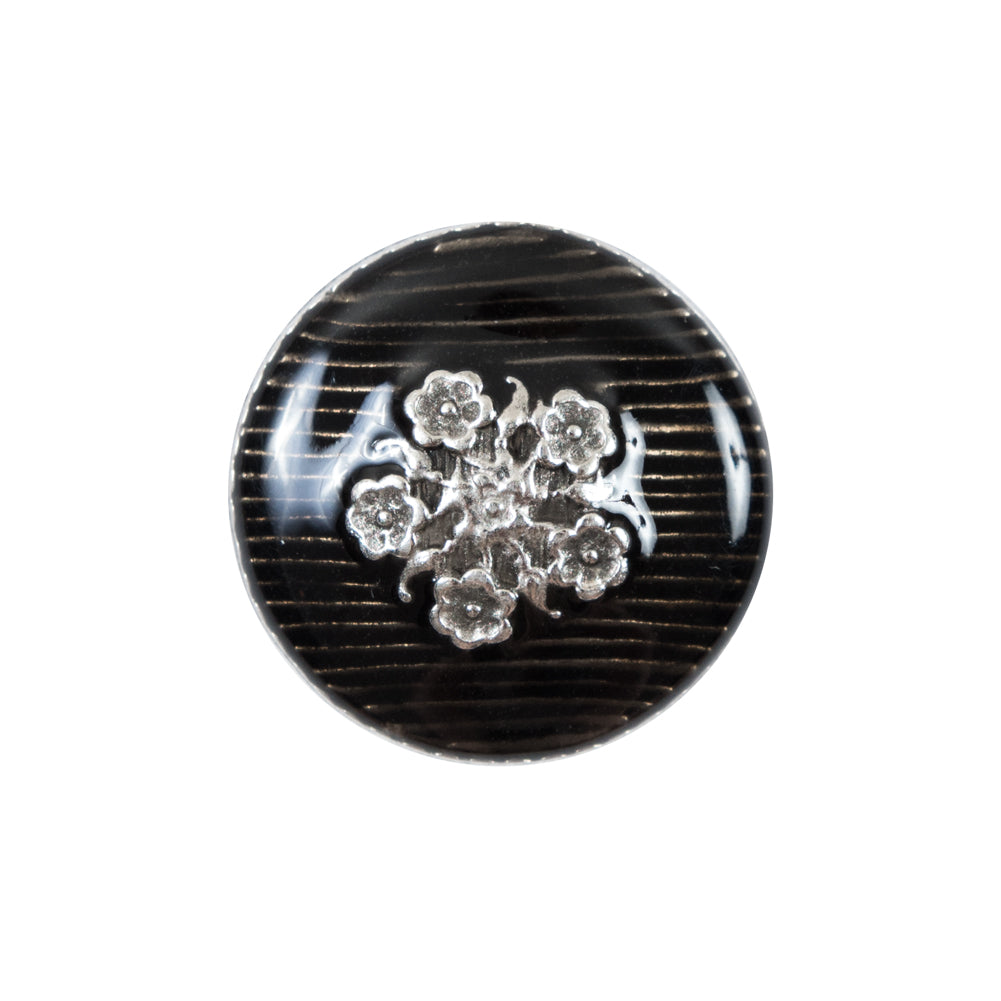 Italian Translucent Black and Silver Floral Metal Button - 36L/23mm - Joann Fabrics