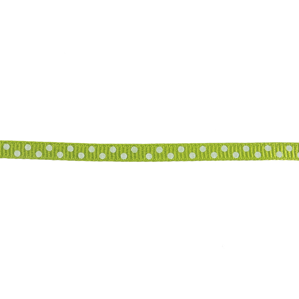 Lime Green and White Polka Dots Grosgrain Ribbon - 0.25