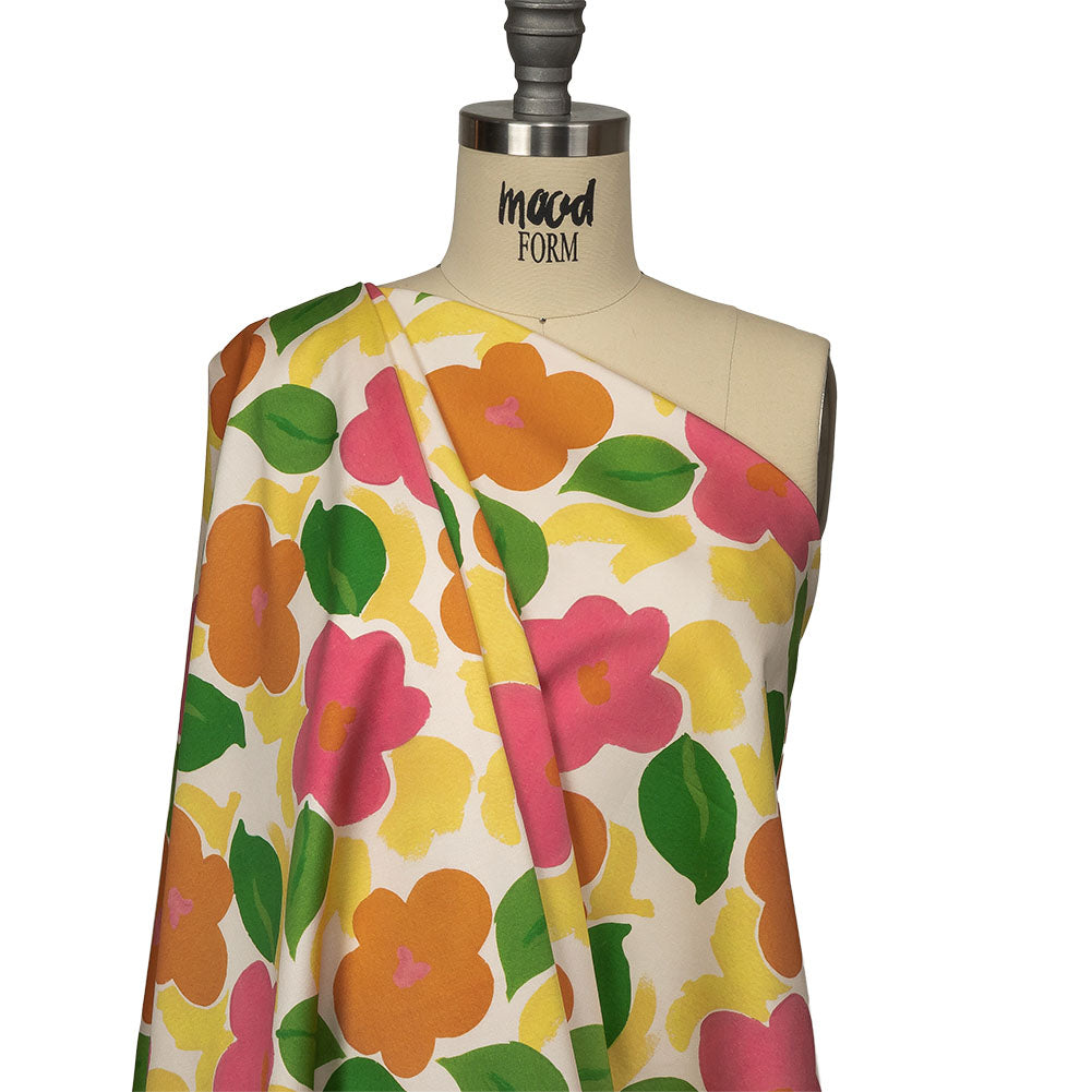 Stretch Cotton Sateen - Pink and Orange Simplistic Floral - Chalk Party Print - Mood Exclusive Citrus Collection - Joann Fabrics