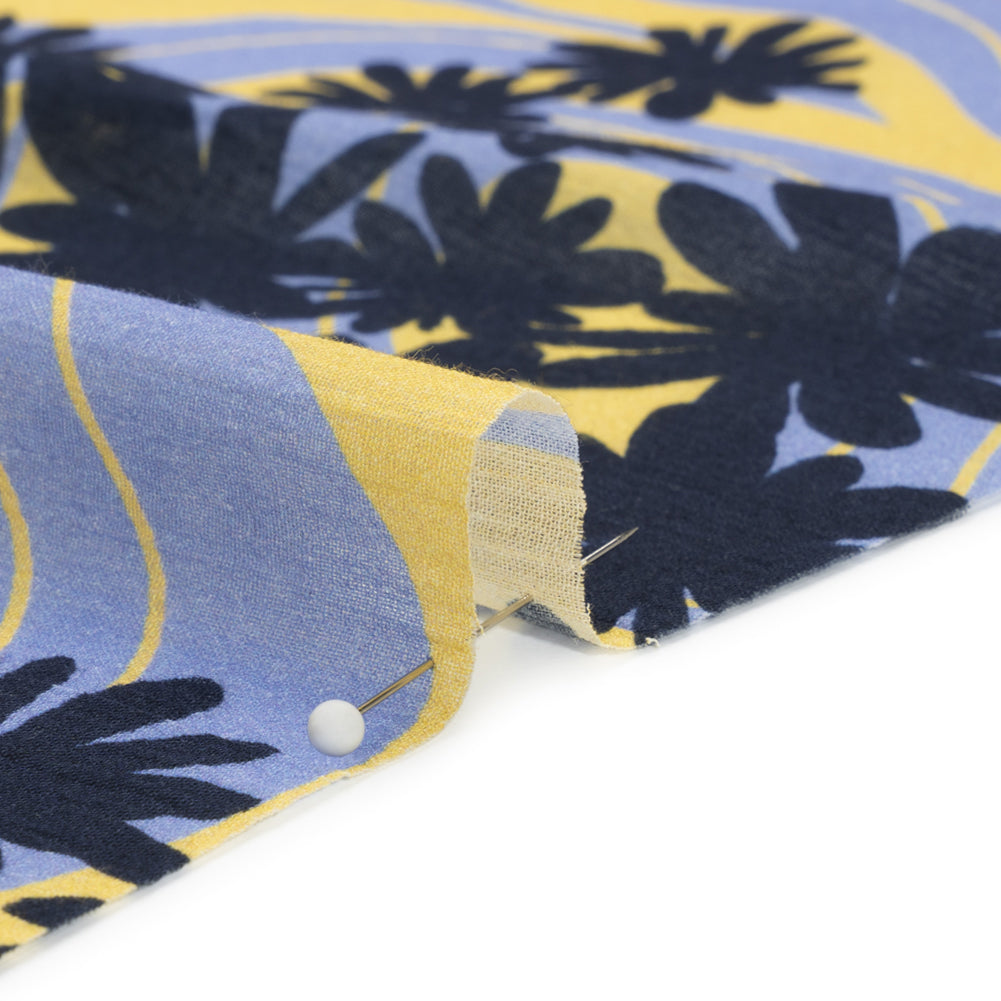 Crinkled Cotton Gauzy Woven Print - Blue and Yellow Swirls and Florals - Mood Exclusive Daydreams and Daisies - Joann Fabrics