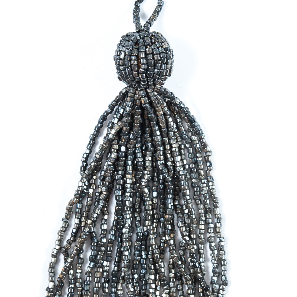 Large Gunmetal Beaded Tassel - 6
