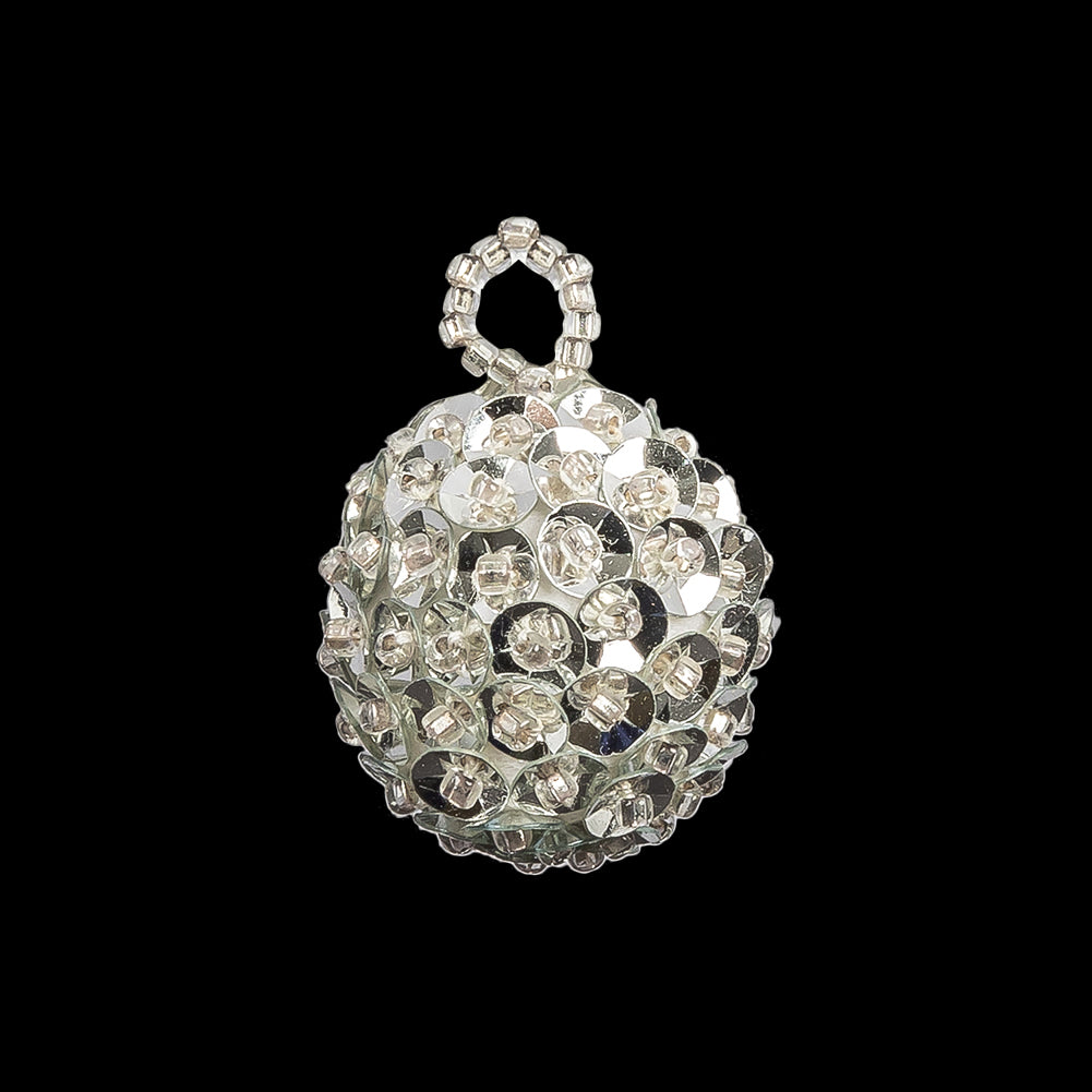 Vintage Silver Sequins and Silver-Lined Seed Beaded Tassel Applique - 1