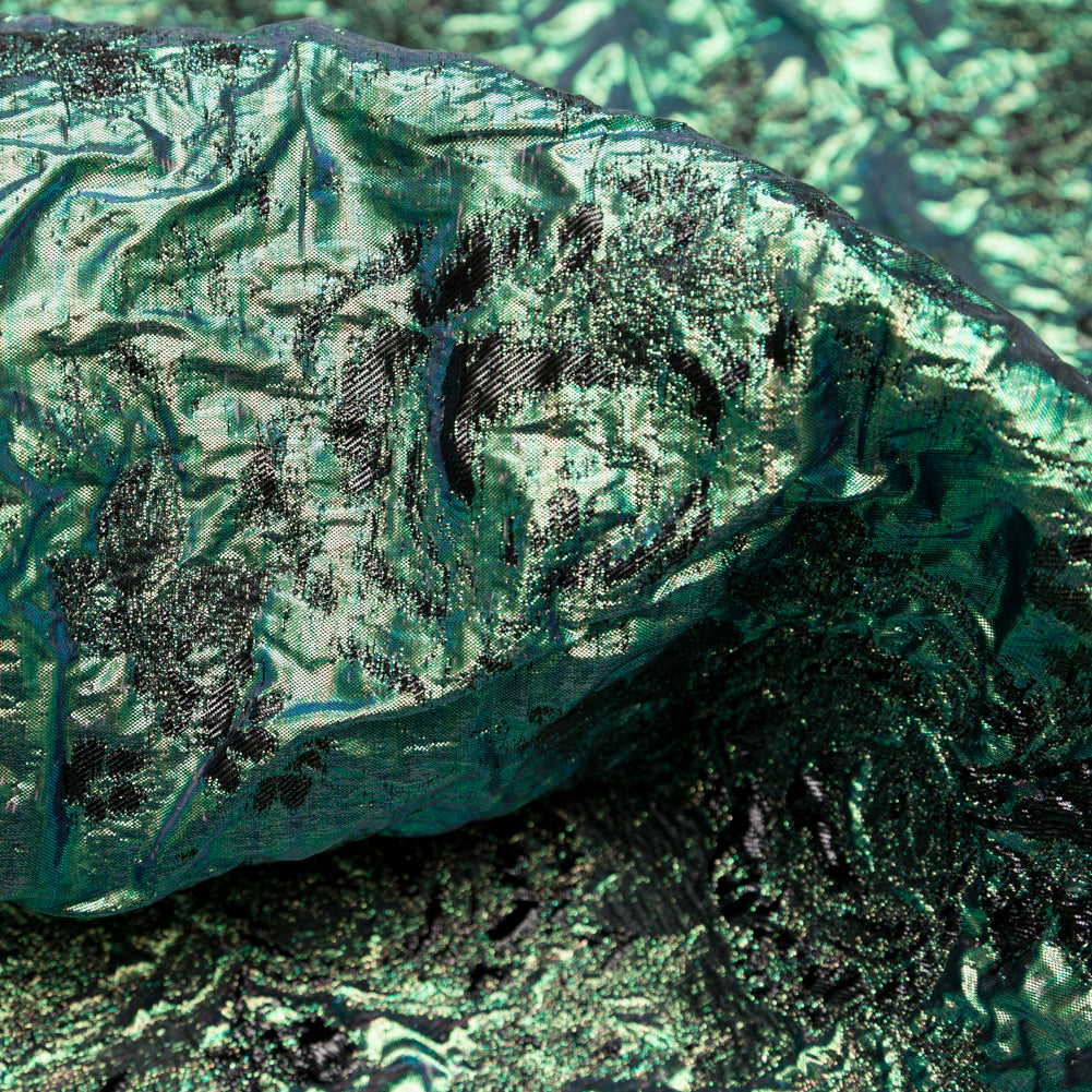 Metallic Verdant Green and Black Floral Luxury Double Layer Organza Brocade - Joann Fabrics